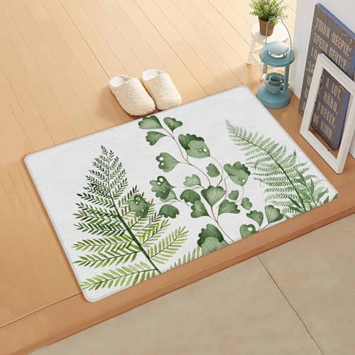 Leaves Herbs Antifatigue Kitchen Bath Door Mat Cushioned Runner Rug,Washable Welcome Floor Sink Mat,Waterproof & Non-Slip Kitchen Standing Doormat,Green Botanical Watercolor Modern Green White 18