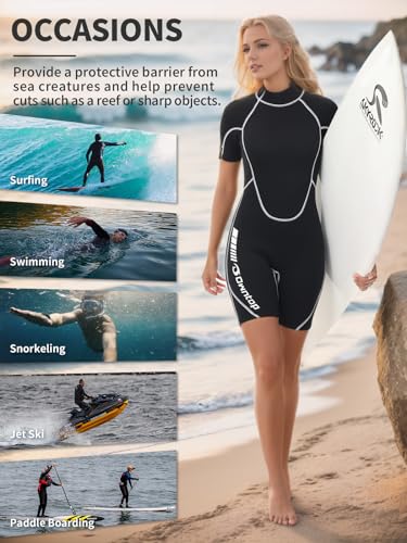 Owntop Traje de Neopreno Shorty 3/2mm Mujeres - Trajes de Buceo con Cremallera Trasera para Buceo Surf, Manga Corta Neopreno Elástico Wetsuit para Deportes Acuáticos, Mujere Negro M - imagen 6