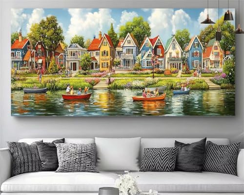 Diamond Painting XXL Ville et Navire 100x300cm | Kit Complet Broderie Diamant 5D