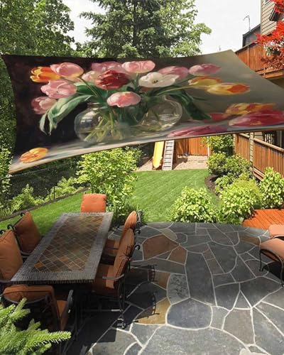 Boanket Sun Shade Sail 6.5' x 10', Spring Floral UV Block Sun Sails Shades, Watercolor Pink Yellow Oil Painting Flower Shade Cloth for Patio Deck Terrace Garden Lawns Beach Backyard