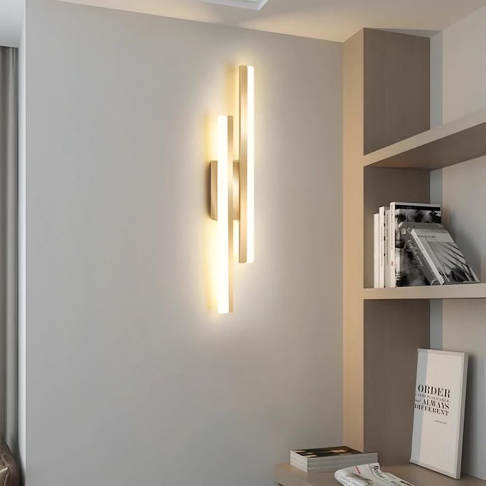 Confezione da 2 applique a LED lampada da parete moderna lineare lampada da parete a striscia lunga dorata con paralume in acrilico, 3000K/4000K/6000K regolabile, applique da parete cablata in