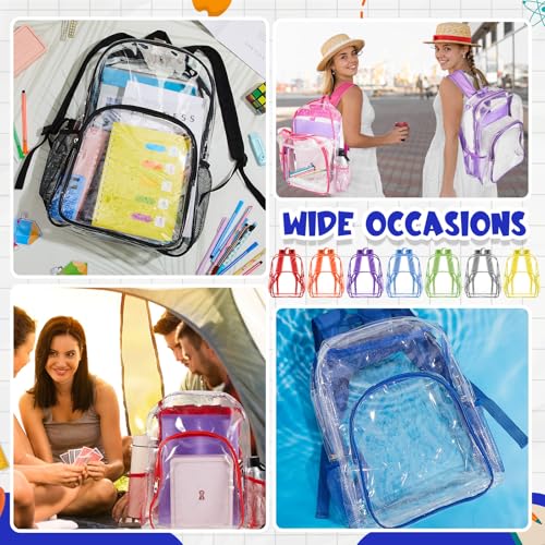 Image of Amylove 48 Pcs Clear Backpack bulk for Stadium Events Heavy Duty PVC Transparent Bookbag for College Workplace Security (15 Inches,Bright 10 Colors)
