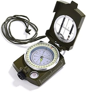 Compass Waterproof Shockproof Hiking Military Navigation Compass with Pouch Lanyard, Zinc Alloy Material, English User Guide Included (GRN)