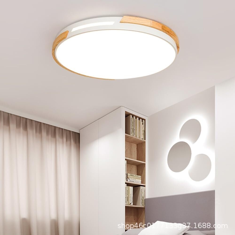 Plafoniera a LED Semi-Incasso 42W in Legno, Moderna, Rotonda, 60 cm, Ideale per corridoio, Cucina, Camera da Letto (Verde 60 cm)