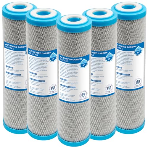 Filtro de bloque de carbón activo, 10 pulgadas - 5 piezas, elimina cloro y sus compuestos, mejora el sabor y el olor del agua, duración máxima de 6 meses, carbón activo