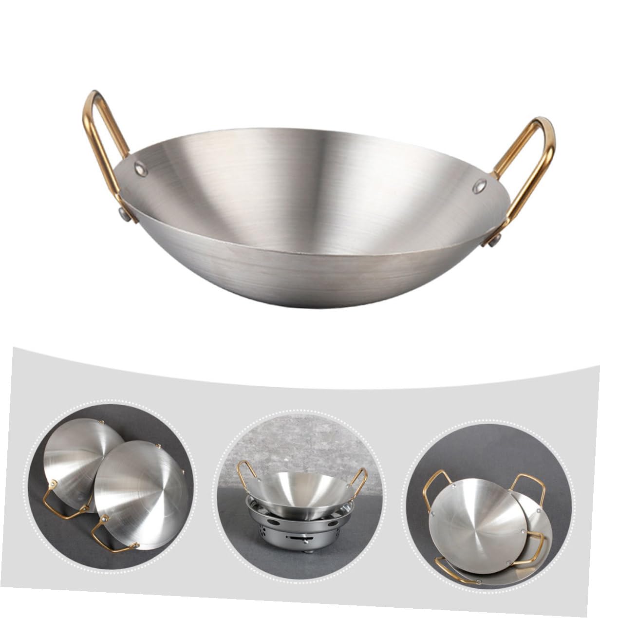 Pentola Doppia in Acciaio Inox 26 Cm Manici, Wok per Fornelli e Hot Pot per Ristorante, Padella Liscia Antiaderente per Cucina Domestica e Cottura di Ramen e Noodles