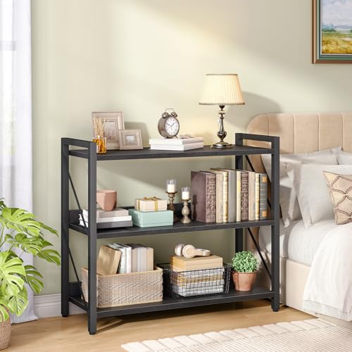 Image of HOOBRO Bookshelf, 3-Tier Industrial Bookcase, Book Shelf Storage Organizer, Bookshelf with Metal Frame for Living Room, Bedroom, Home Office, Kitchen, Black BB718SJ01