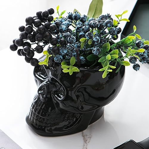 Image of Tanvecle Black Skull Planter Pots, Gothic Skeleton Vase for Halloween