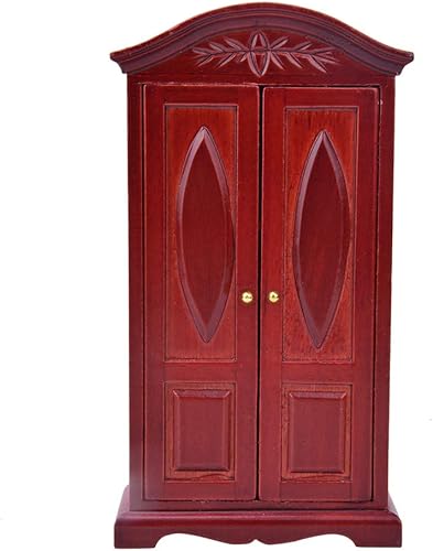 112 Escala Mini Vintage de Madera Doble Puerta Armario Armario Muñecas Casa Accesorio Casa de Muñecas Muebles Vino Rojo Muñeca Accesorios