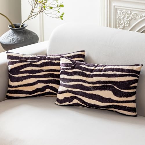 Zebra Print Velvet Lumbar Pillow Covers 12x20 Animal Zebra Chair Decor