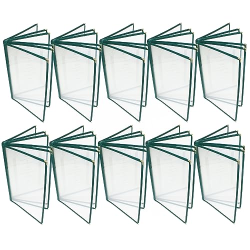 TrueCraftware- 8-1/2” x 11” Green Six Page Book Fold Restaurant Menu Covers 6 Page 12 View Set of 10- Crystal Clear Menu Covers Sleeve Menu Folder Menu Book Holders for Bar Cafe Restaurant