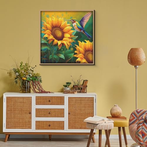Sunflower Hummingbird Puzzles for Adults 1000 Pieces, Bird Flower Art Jigsaw Puzzles, Colorful Challenge Sunflower Plant Puzzle as Hummingbird Decor by PPuzzling - Used condition - Image 6