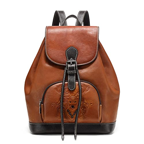 EBESA Women Vintage Genuine Leather Backpack Purse Fashion Rucksack Practical and Stylish Retro Daypack Bag (orange brown)