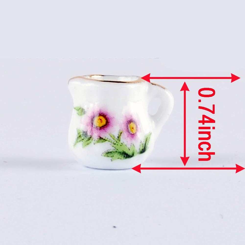NW 1 Set 15 Pieces 1:12 Ceramics Tea Cup Set Lovely Dollhouse Decoration Set Dollhouse Kitchen Accessories(#12)