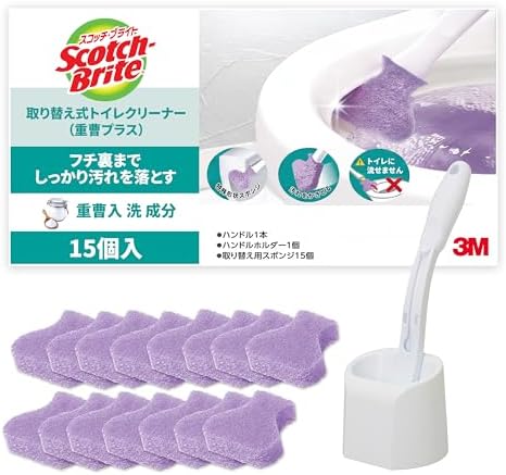 （23:00時点） 【Amazon.co.jp限定】 3M スコッチブライト トイレ掃除 トイレブラシ 重曹入り 使い捨て スポンジ 洗剤付 本体 取替15個