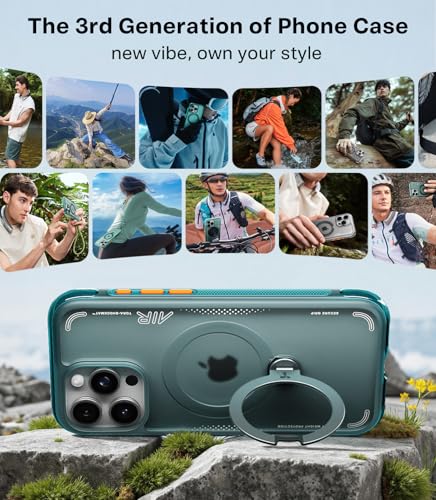 Image of TORRAS Ostand Q3 Air for iPhone 15 Pro Max Case with MagSafe & 360 Magnetic Stand, Dynamic Airbags, Mil-Grade Protection, Camera Control, Shockproof & Stylish Case for iPhone 15 Pro Max 6.7 inch, Blue