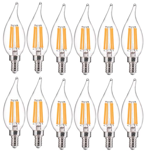 Image of FLSNT Candelabra LED Light Bulbs, CA11 LED E12 Chandelier Light Bulbs 100W Equivalent, 2700K Soft White, 800LM, 5.5W, CRI82+, AC 120V, 12 Pack, Dimmable UL,CA65 Listed.