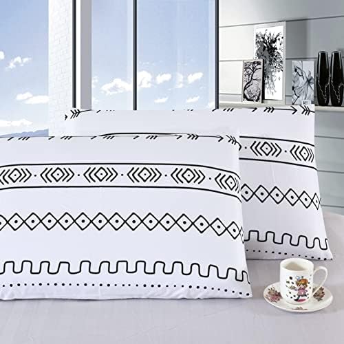 Bedding Standard Size Pillow Case Set of 2, Black Stripe Geometric Printed on White with Envelope Closure,100% Polyester Soft Breathable Lightweight Wrinkle Resistant and Durable Standard(20*26inch)