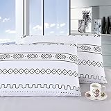Bedding Standard Size Pillow Case Set of 2, Black Stripe Geometric Printed on White with Envelope Cl