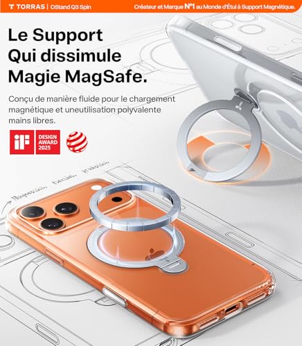 Coque iPhone 17 Pro TORRAS Ostand Spin avec support rotatif 360° transparent - 6