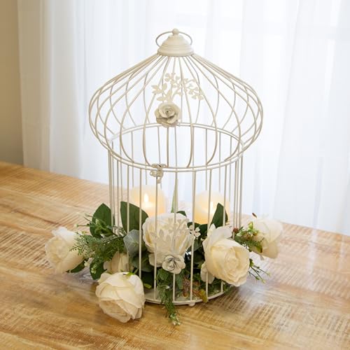 Large White Metal Decorative Floral Birdcage Lantern Vintage Shabby Chic Wedding