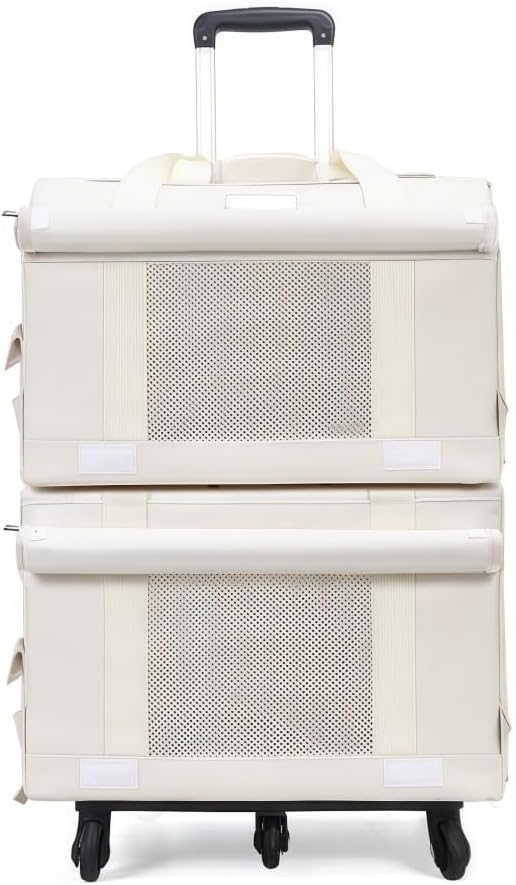Double-Layer Rolling Pet Carrier for Two Felines, Stackable Travel Case with Mesh Panels, Detachable Compartments​