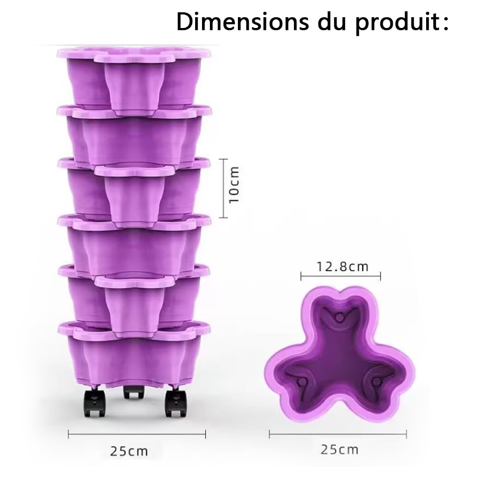 Tour à Fraise Jardinière Empilable 6 Niveaux, Tour Fraises Verticale Extérieure avec roulettes Résistante aux Intempéries, Potager Gain de Place pour Fraises,Légumes, Balcon Terrasse