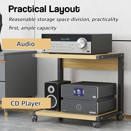 2-Tier Rolling AV Media Stand, Entertainment Center with Wheels, Game Console & DVD/CD Shelf, Adjustable TV Rack, 20"x16"x12" for Home Theater & Living Room