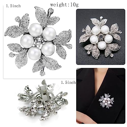 Image of Crystal Pearl Flower Brooches Pins Fashion Beautiful Created Rhinestone Floral Brooch Good Idea for Party Dance Wedding Banquet for Elegant Women Girl
