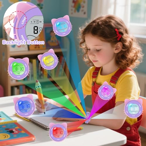 Image of Kids Digital Analog Watches for Girls Boys, 7 Color Lights Waterproof Cute Wristwatches for Kids with Alarm Stopwatch, Great Present for Girls Boys Ages 5-13