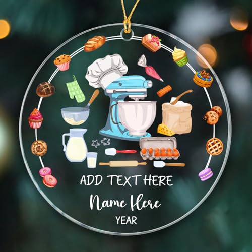 Customized Year/Text/Name Baker Baking Ornaments Christmas 2025, Baker Xmas Ornament Gift for Men Women Baking Lover, Personalized Pastry Chef Christmas Ornaments, Baking Keepsake Xmas Ornament Gifts