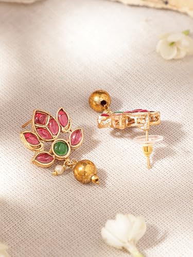 Image of Rubans Necklace Set Gold Plated Traditional Stylish Floral Theme Jewellery Gift for Women & Girls