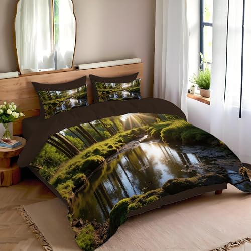 Housse de couette forêt microfibre douce parure verte imprimée