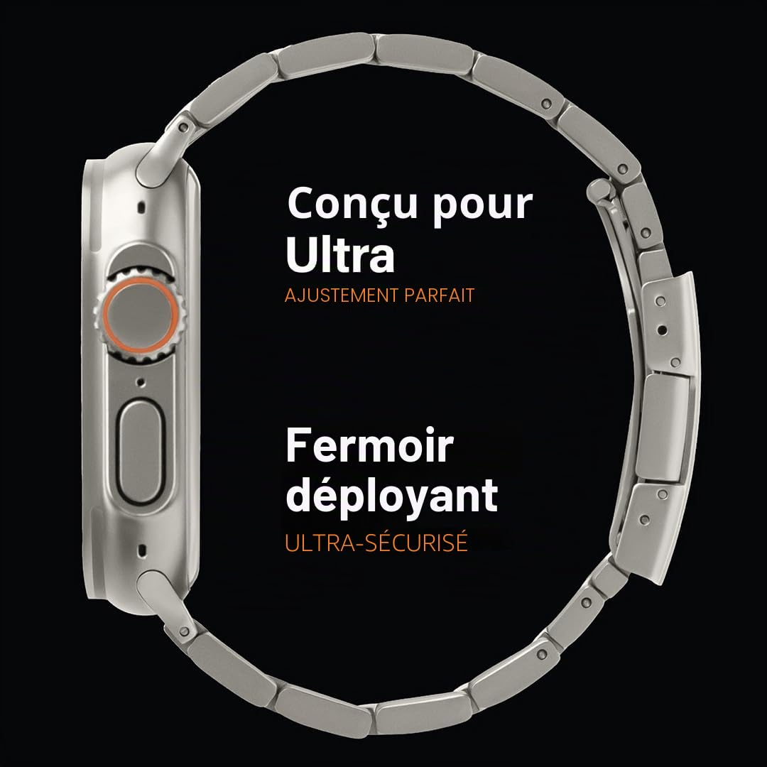 KORDIZ Bracelet de montre en titane T01 (Max) - Compatible avec Apple Watch Ultra 2 et Ultra (49 mm) - Bracelet de montre en titane réglable avec fermoir sécurisé - Bracelet de couleur