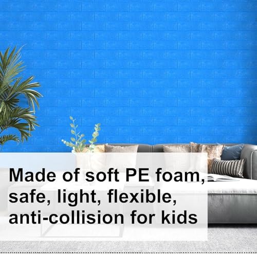 Image of TEKCOOL Self-Adhesive Waterproof PE Foam 3D Wall Panels Wallpaper Sticker for Bathroom, Living Room, and Home Decoration (70 x 77cm, Appx. 5.8Sq Feet) (5pc Dark Blue)'