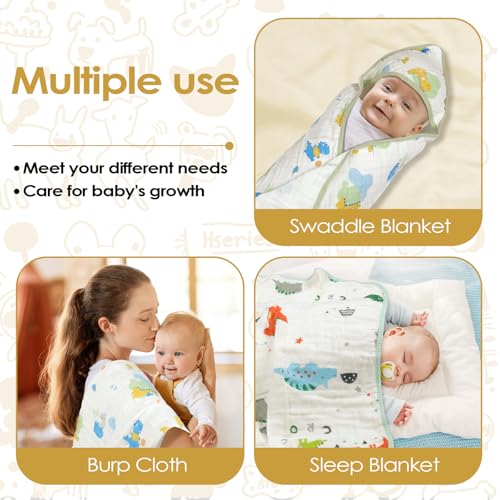 Image of decalsweet Baby Bath Towels 100% Muslin Cotton Hooded Baby Towels 2 Pack Shower Gifts for Newborn, Infant, Toddler, Kids,Super Soft and Absorbent, Large 35x35Inches