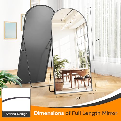 Suidia Arched Full Length Mirror, 78"x38" Floor Mirror Freestanding, Floor Standing Full Body Mirror with Stand for Bedroom, Hanging Mounted for Living Room Cloakroom, Black