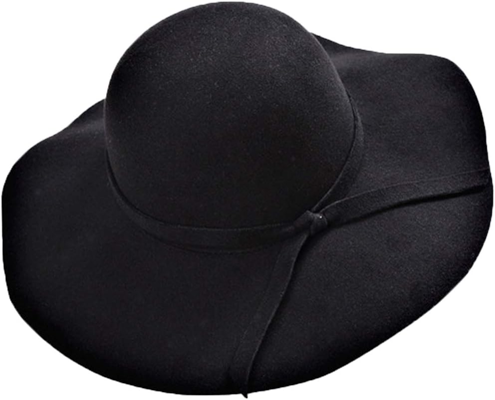 Women Wool Floppy Hat Vintage Wide Brim Felt Cap Fashion Bow Fedora Hat