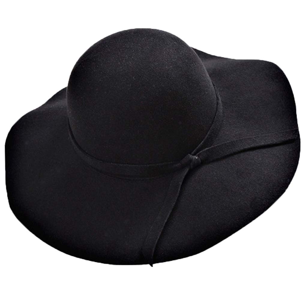 MichellecmmWomen Wool Floppy Hat Vintage Wide Brim Felt Cap Fashion Bow Fedora Hat