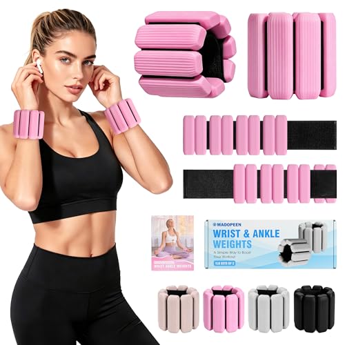 Image of Wrist Weights, 2Pack Adjustable Ankle Weights for Women /Men, Silicone Weighted Bangles for Yoga, Pilates, Running & Walking, Arm & Leg Weights, 2lb