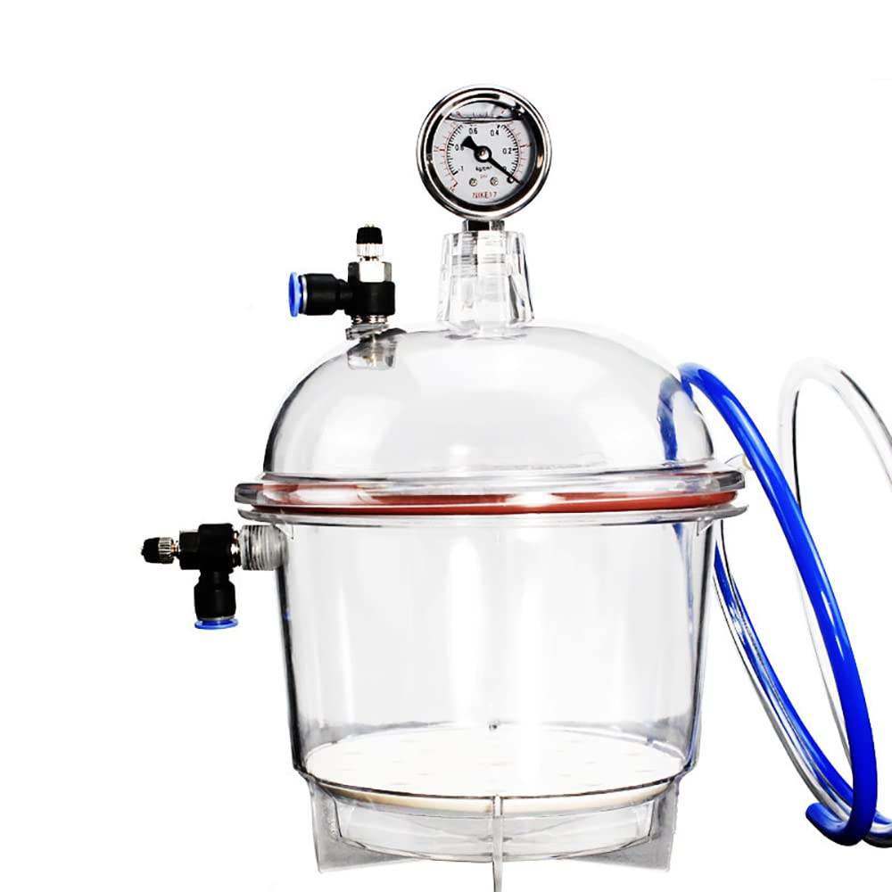 Polycarbonat Vakuum Exsikkator, 250 ml Labortrocknerbehälter mit Manometer, Vakuum Trockenschränke aus Kunststoff mit Doppelventil zum Trocknen und Aufbewahren im Vakuum (250mm)