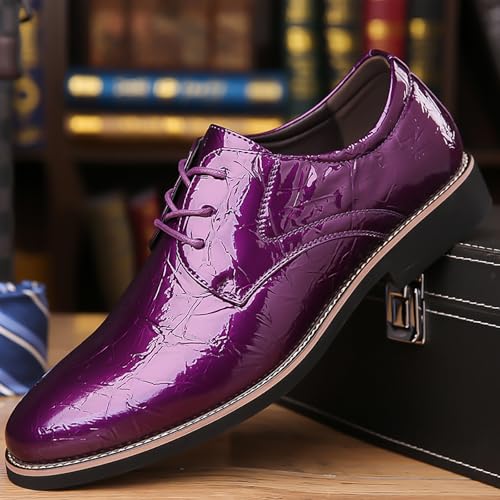 Men's High Gloss Low Chunky Heel Oxford Shoes Classic Lace Up Glitter Faux Patent Leather Tuxedo Derby Dress Shoes for Wedding Prom Business3