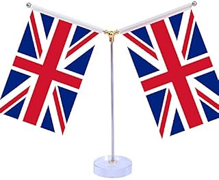 United Kingdom Table Flag - UK - British - England Desk Flag Table Display with Stainless Steel Sticks & Crystal Bases