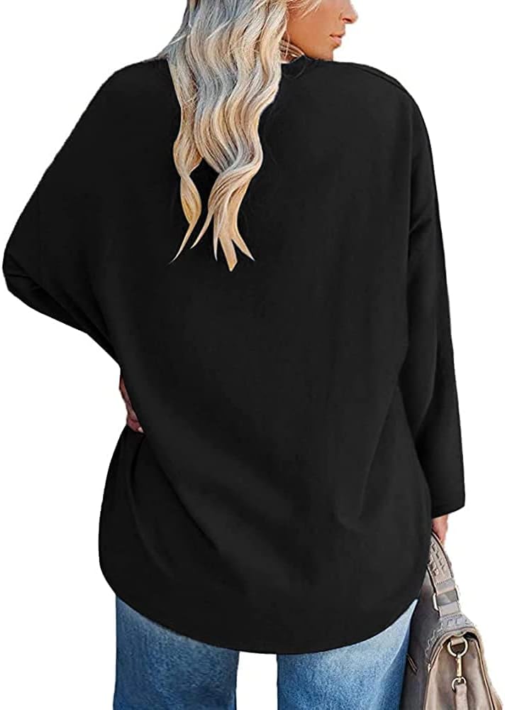 Fisoew Women's Plus Size Tops Long Sleeve Crew Neck Oversized T Shirts Loose Casual Tunics - Image 2