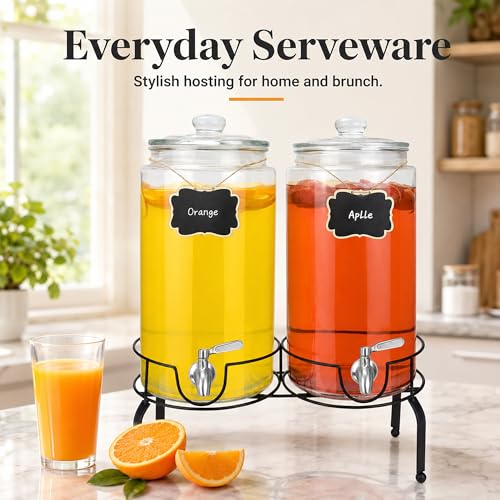 PARAISODOS 2 Gallon Beverage Dispenser 2 Pack, Stainless Steel Spigot Drink Dispenser for Parties with Stand, Clear Glass Drink Container Easy to Refill and Clean by PARAISODOS - Used condition - Image 7