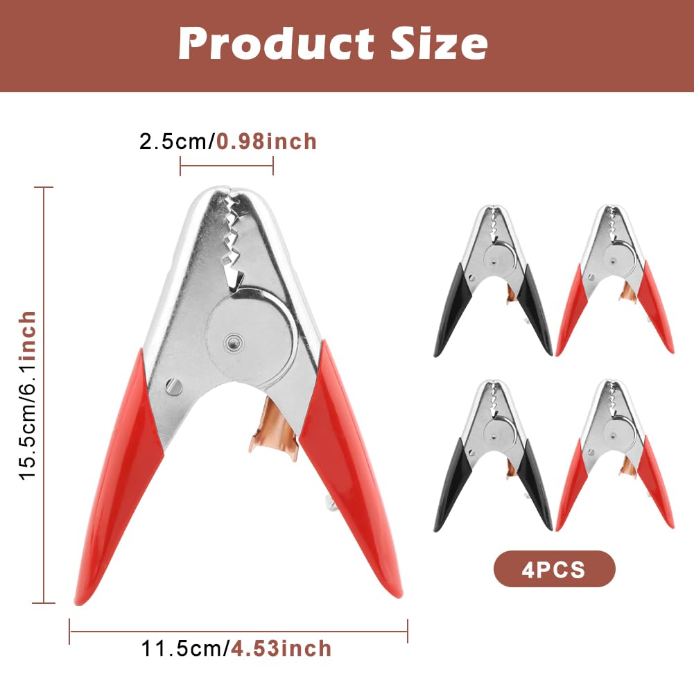 4 Pcs Jumper Cable Clamps, Heavy-Duty Battery Clamps 1100A Jumper Cable Ends, Battery Alligator Clamps, Insulated Parrot Clips, Charging Connector Kit for Car, Auto - 2