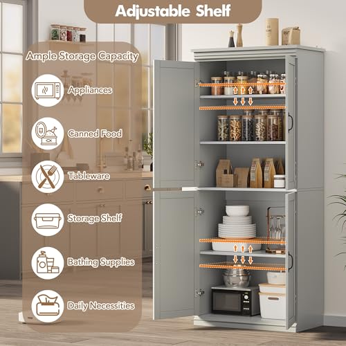 Image of IDEALHOUSE 70 inch Tall Kitchen Pantry Cabinet with Doors and Adjustable Shelves, Tall Storage Cabinet for Dining Room, Freestanding Cupboard, Kitchen, Dining Room, Living Room, Gray