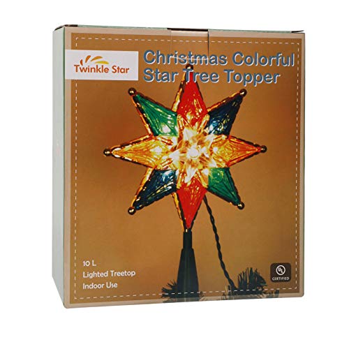 Twinkle Star Lighted Christmas Tree Topper, Colorful 8-Point Star Xmas Star Treetop With 10 Incandescent Fairy Mini Lights, Holiday Christmas Tree Decorations #TOP5