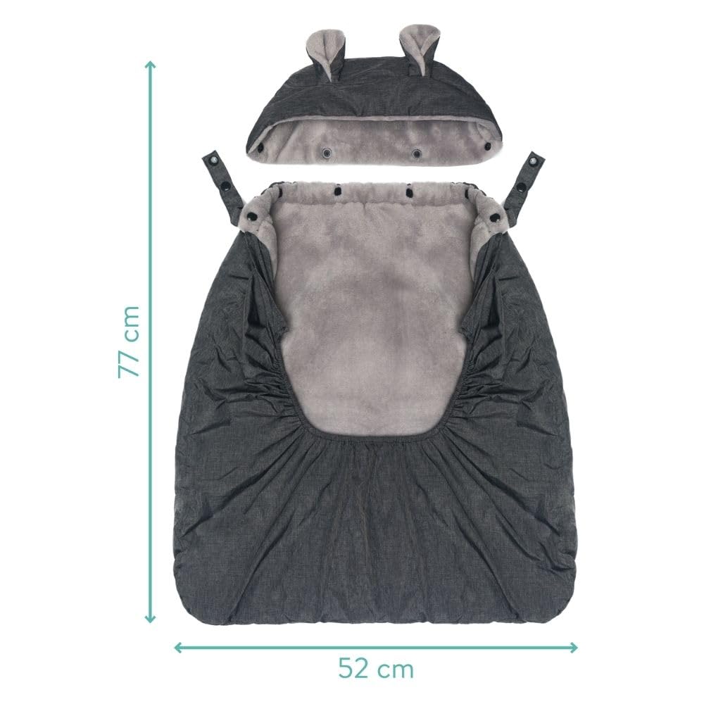 Fillikid Couverture de portage pour bébé - Protection coupe-vent et imperméable aux intempéries avec doublure en polaire, capuche et poche chauffe-mains - Ajustement universel