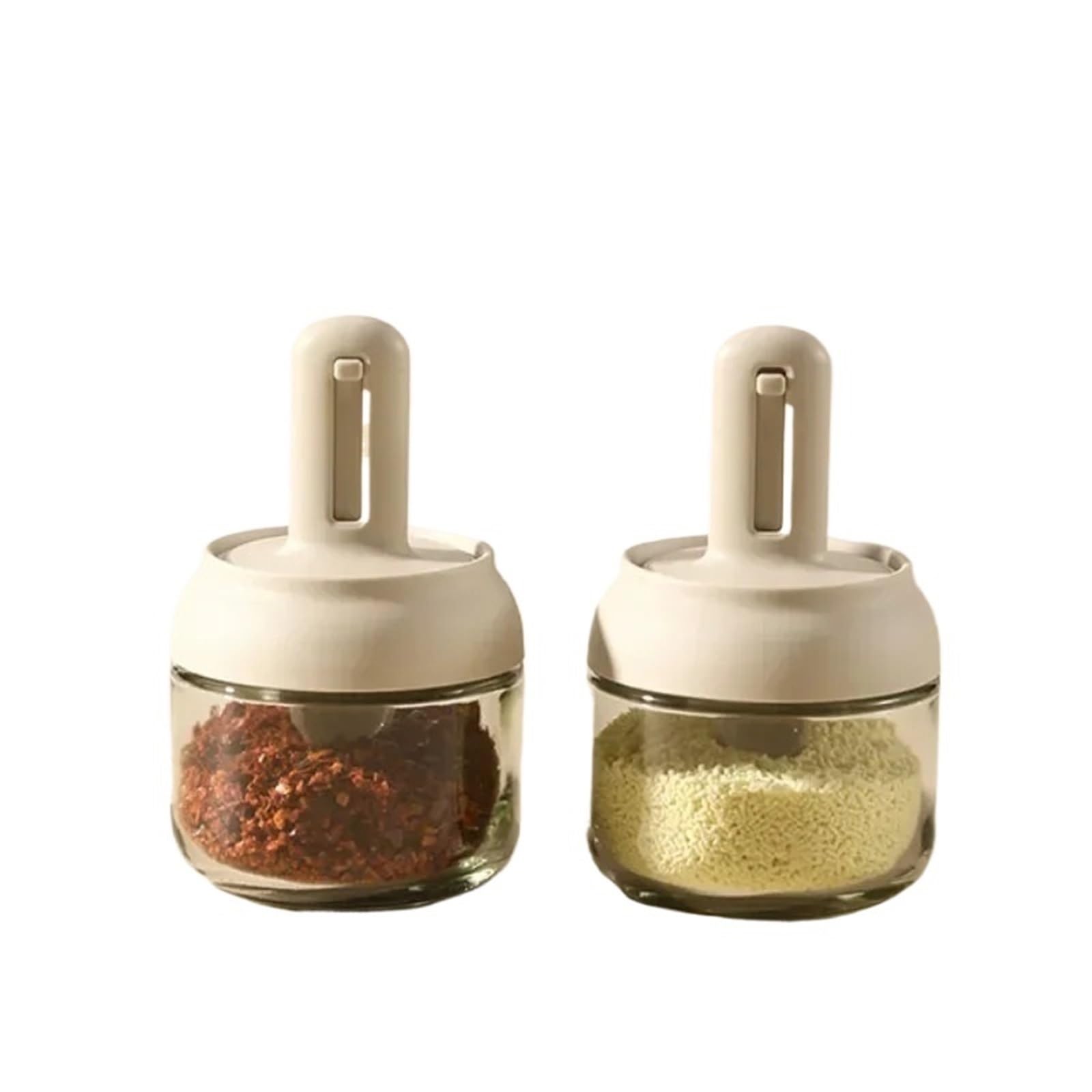 UBOHUZ Expandable Spice Jar Kitchen Spoon Lid Integral Glass Seasoning Salt MSG Box Seal Set for Salt Sugar Spice Pepper(2pc)